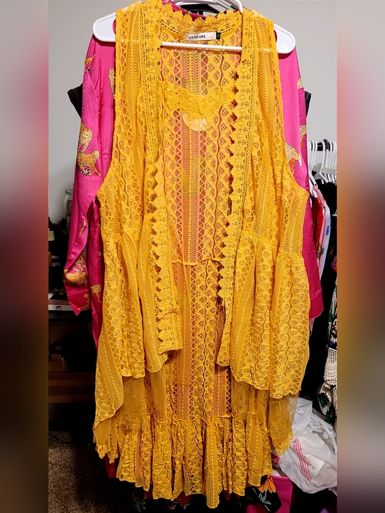 Origami Jackets & Blazers - Origami Hi-Lo Lace Duster Vest